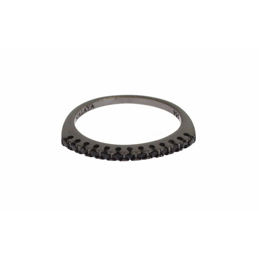 Nialaya Black CZ Rhodium 925 Silver Womens Ring